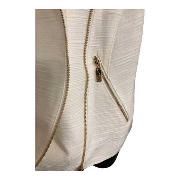 Anne Klein ecru boucle lookโ gold zippered moto jacket blazer size large new - Picture 10 of 17